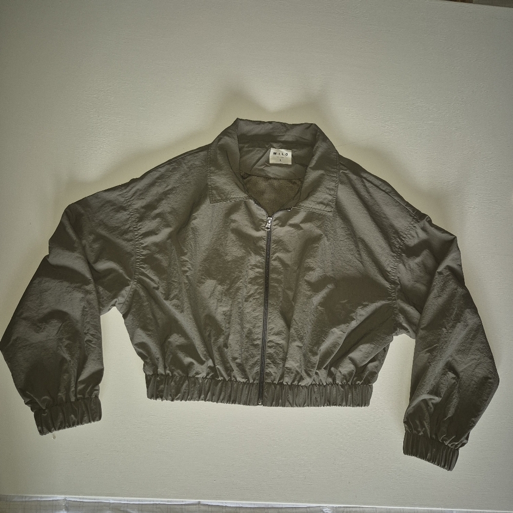 Army Green Cropped Jacket w/Zipper
